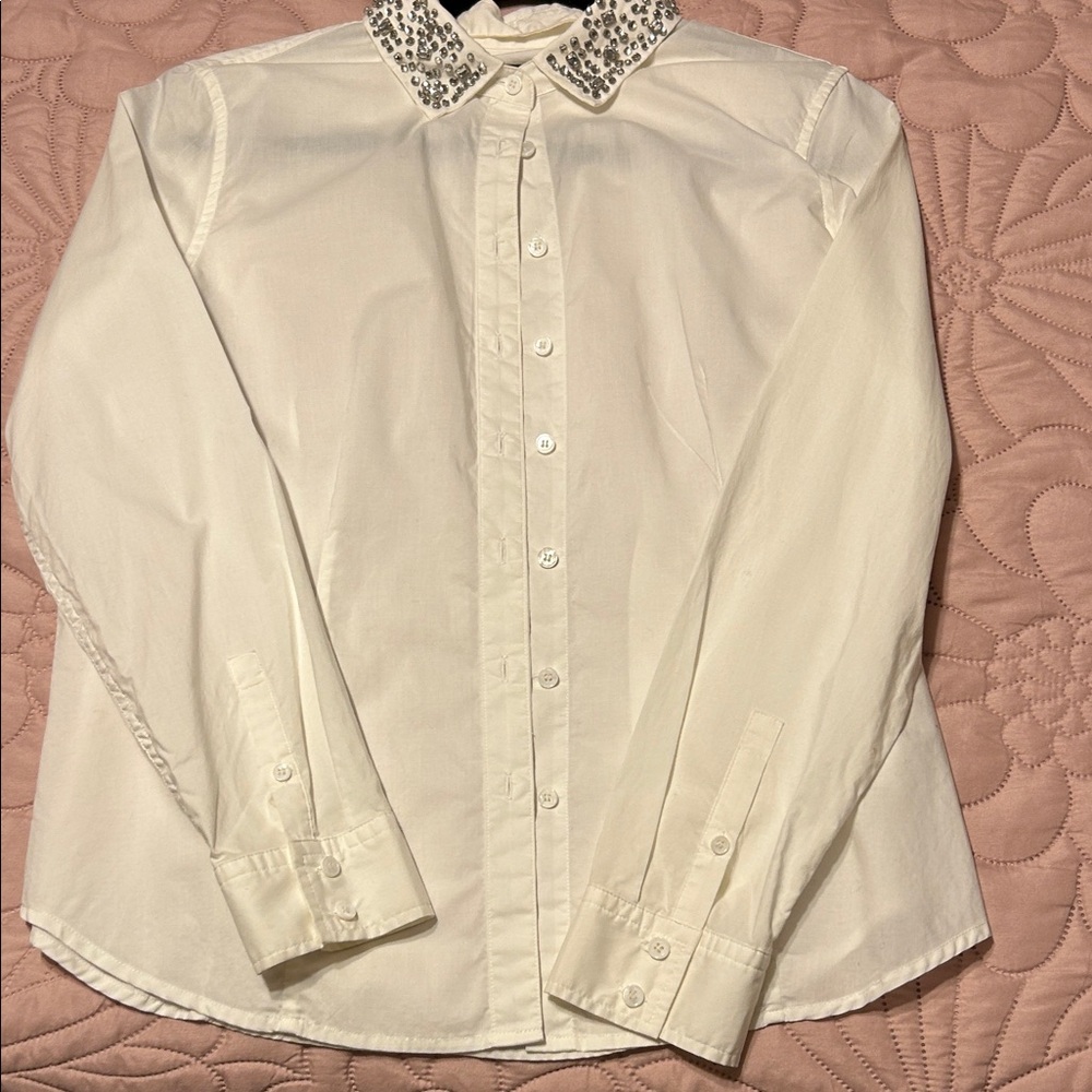 Talbots white Dress Shirt with Embellished Collar
